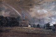 John Constable Landscape study,cottage and rainbow oil on canvas